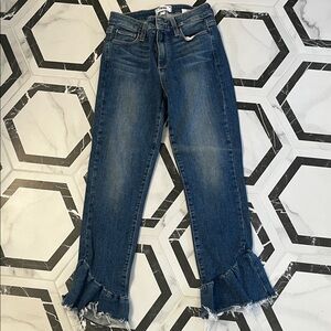 PAIGE Blue Flare Jeans with Frayed Hem